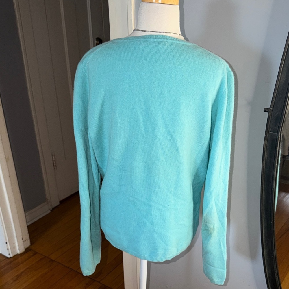 Adrienne Vittadini 100% Cashmere Aqua V-Neck Sweater - Picture 5 of 7